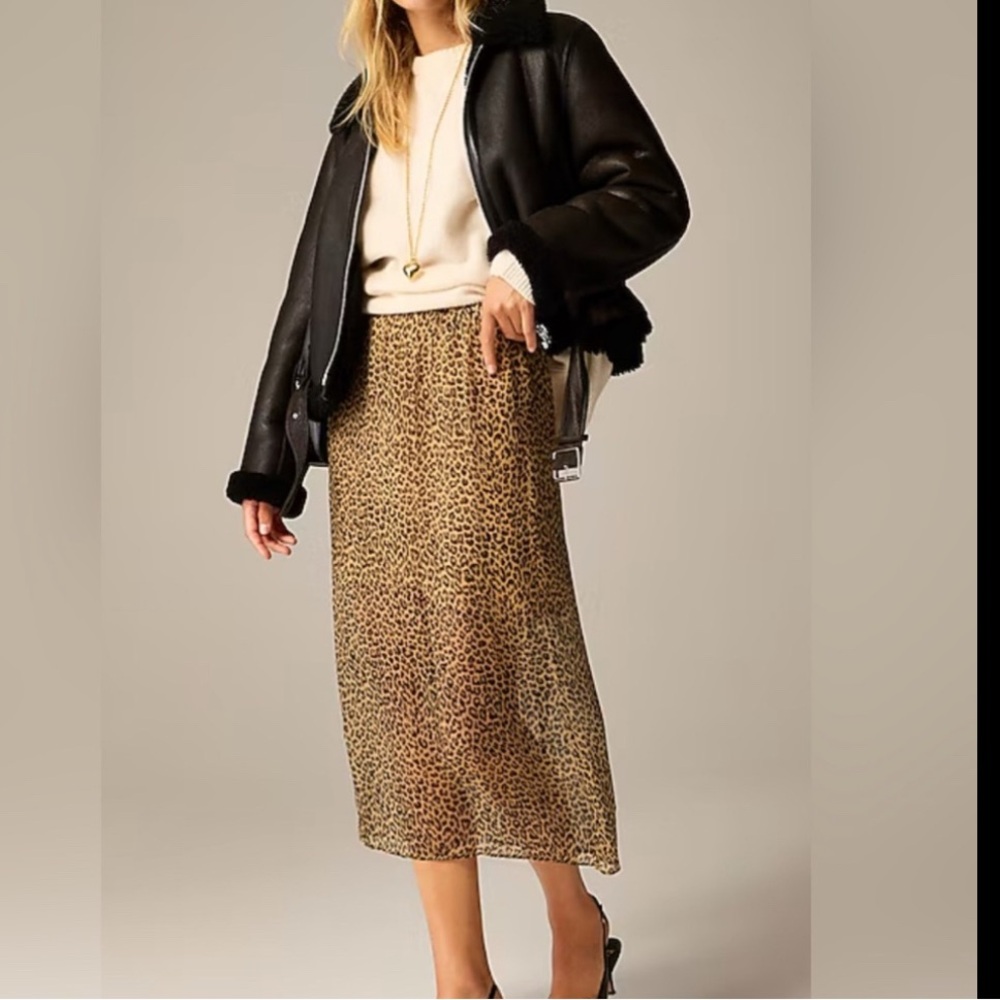 J Crew Gwyneth Slip Skirt NWT Leopard Crinkle Chiffon Pull-On L